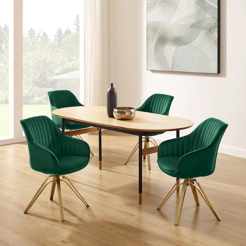 Art Leon Set of 2 Velvet Swivel Dining Chair with Golden Legs