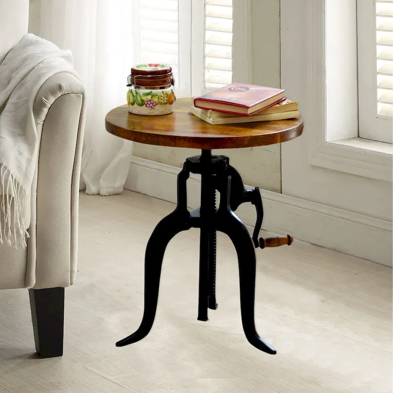 Regan Adjustable Accent Table - Chestnut Top - Black Base