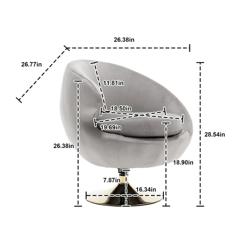 Velvet 360 Degree Swivel Left Cuddle Barrel Accent Chairs