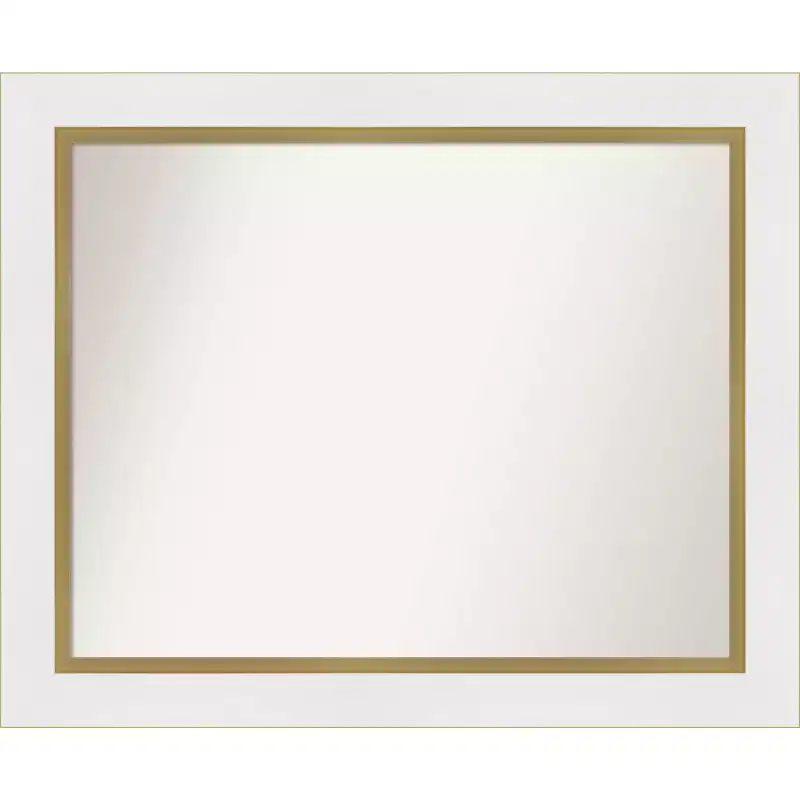 Amanti Art 33"x27" Non-Beveled Eva Bathroom Wall Mirror: White, Gold Frame, Modern Vanity Wall-Mount