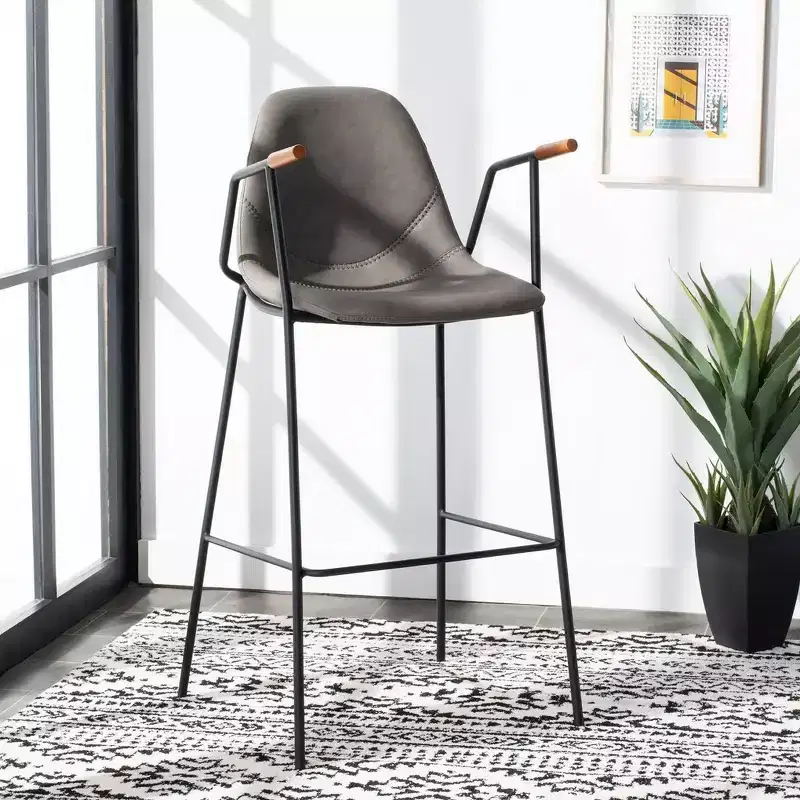 Mid-Century Modern Barstool, Upholstered Seat with Wood Legs, Kitchen or Bar Height