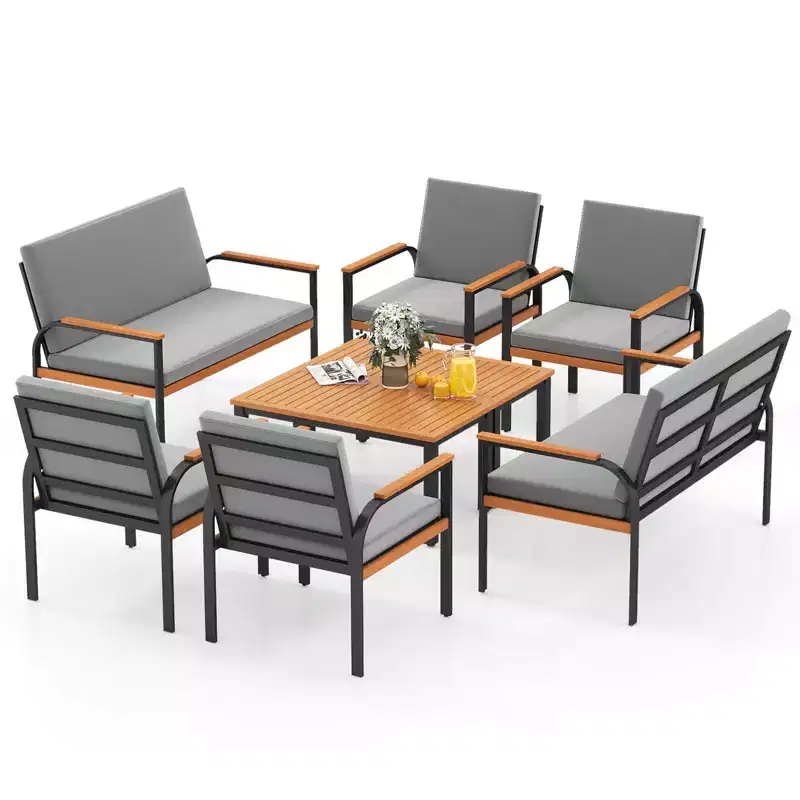 Costway 8 Piece Patio Furniture Set with Coffee Table, Loveseat & 4 Single Chairs for Porch Black/Gray