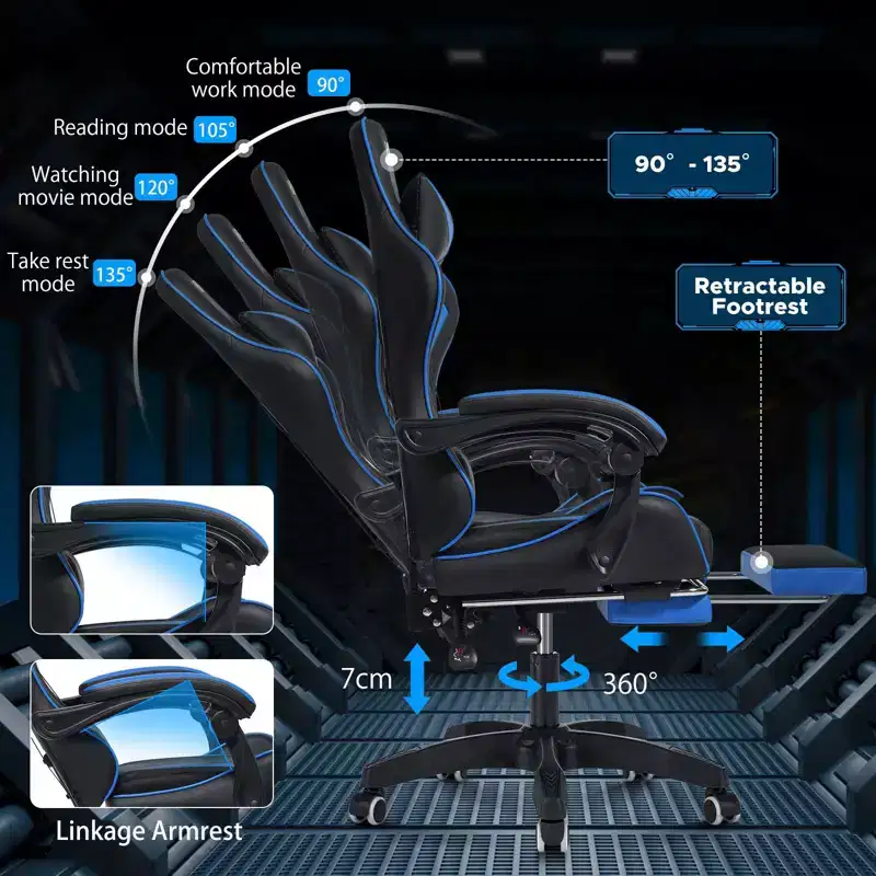 Hoffree Kids Massage Gaming Chair Ergonomic Office PC Chair with Footrest & Adjustable