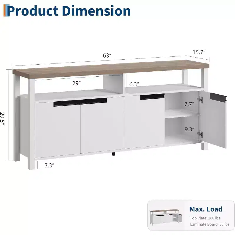 COZONY Farmhouse TV Stand for 70 Inch TV, Tall Entertainment Center with Storage and Adjustable Shelves for Living Room