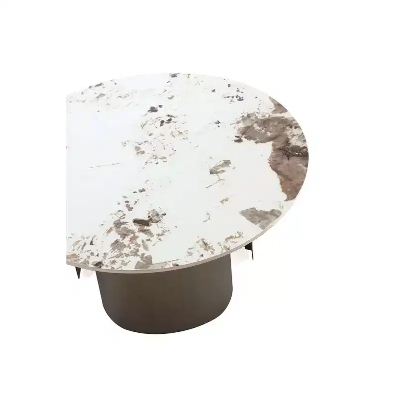 Round Sintered Stone Coffee Table Gold Brushed Steel Pedestal Base 31.5