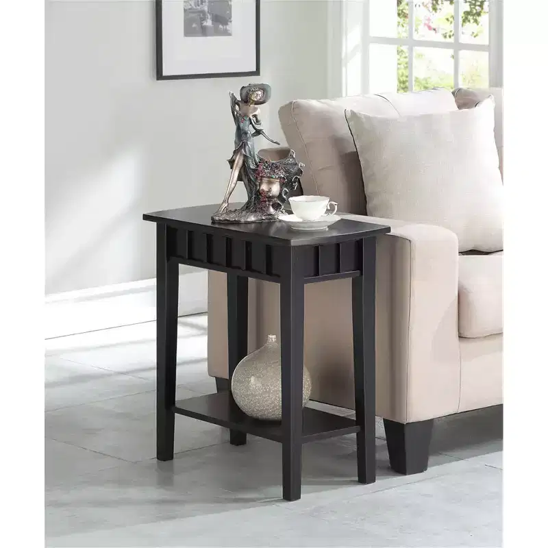 End Table with Shelf and Diamond-Shaped Top, Two Tier Rubberwood Storage Accent Table for Living Room or Entryway