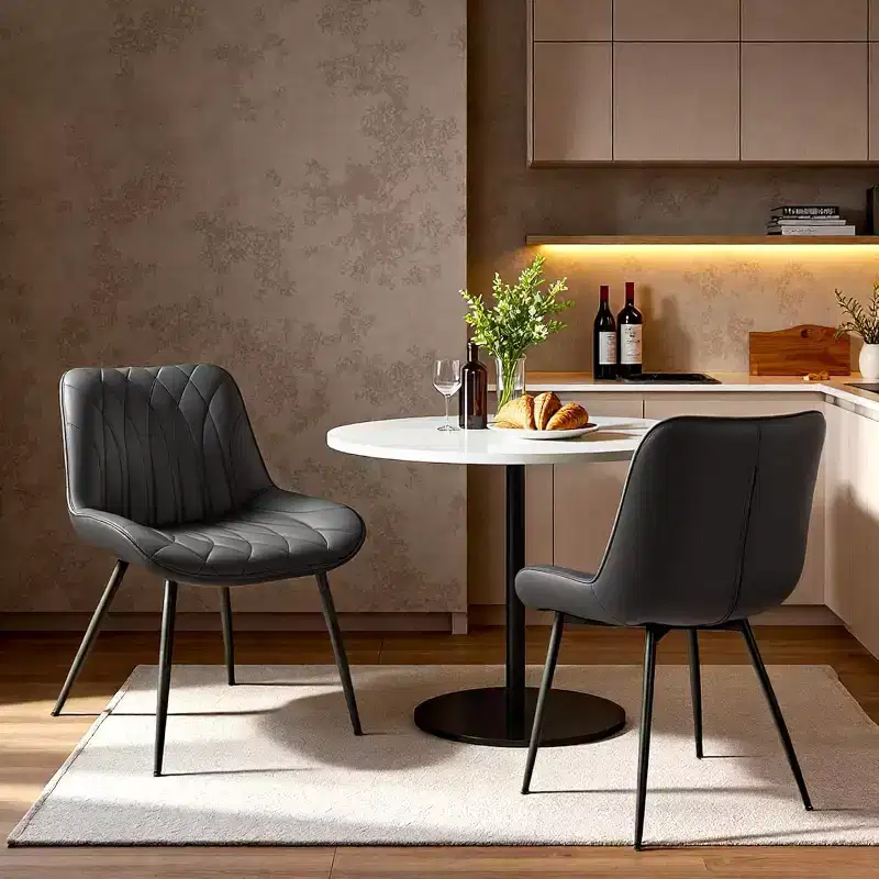 Set of 2 Modern Dining Chairs, Upholstered PU Leather Chairs with Thick Cushion & Sturdy Metal Legs, Armless Side Chairs for Kitchen & Dining Room