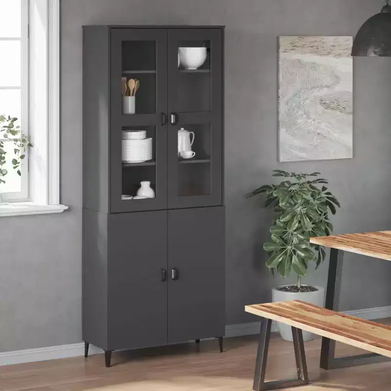 Industrial Highboard Top with 3 Shelves & Frosted Glass Doors – Anthracite