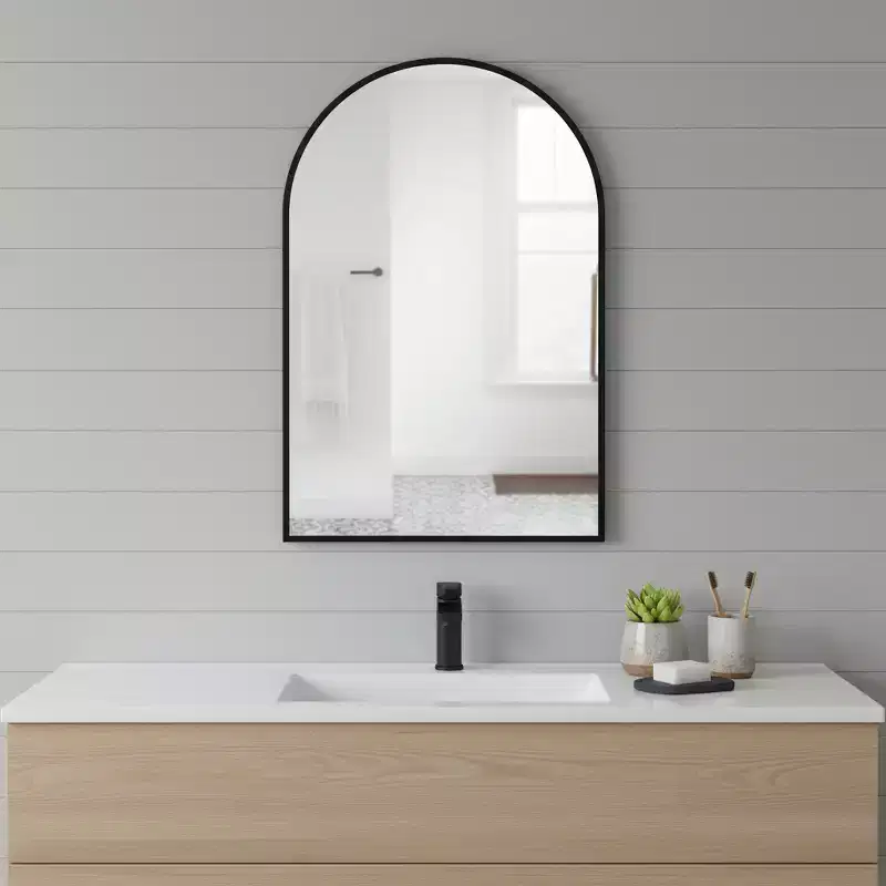 HomeRoots 38 Black Metal Arch Framed Accent Mirror