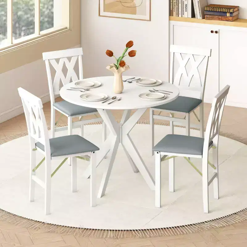 Costway Folding Kitchen Chairs Set of 2/4 with Rubber Wood Frame Padded Seat with PVC Leather White/Brown