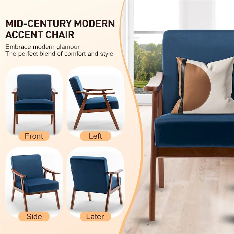 Mid-Century Modern Chair,Living Room Chair with Solid Wood Frame