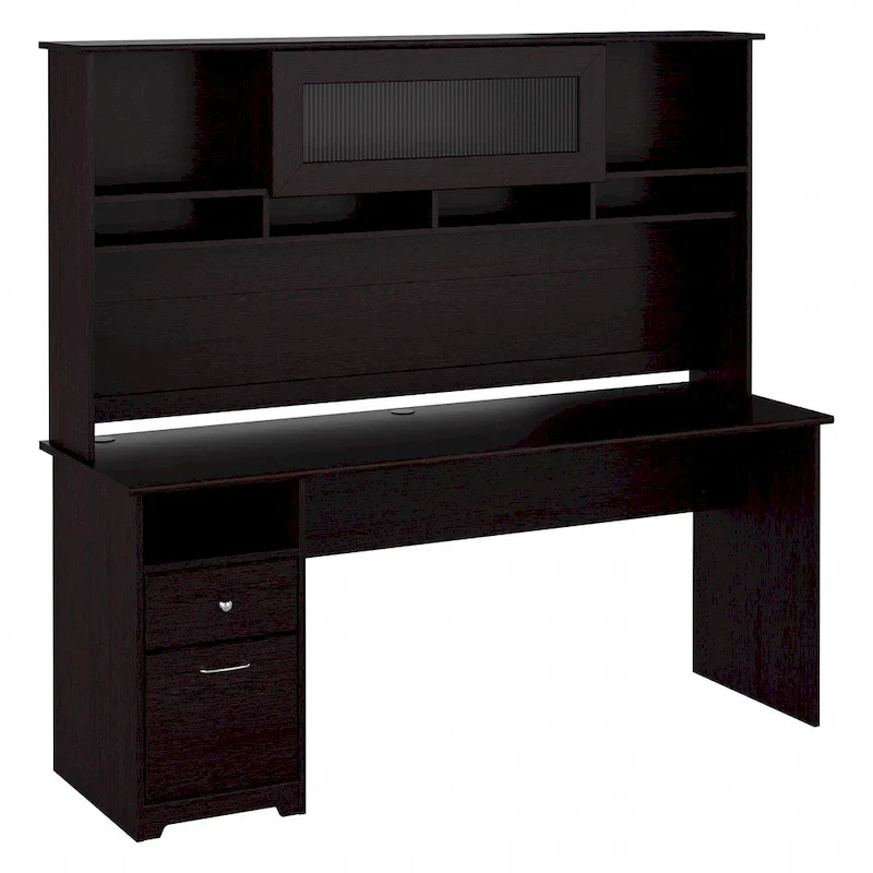 72W Computer Desk with Hutch and Drawers by