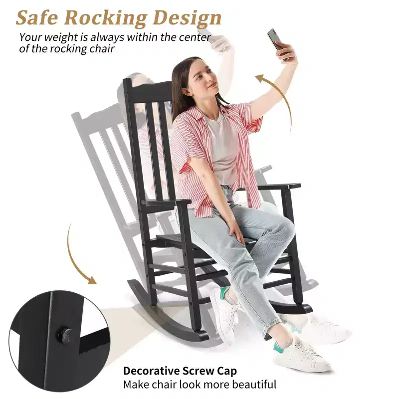 Karl Home | Classic Solid Wood Patio Rocking Chair (Set of 2)