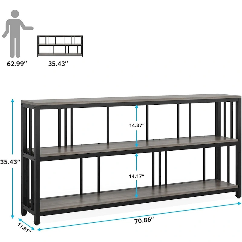 70.9 Console Table, 3 Tiers Sofa Table with Shelves,Brown