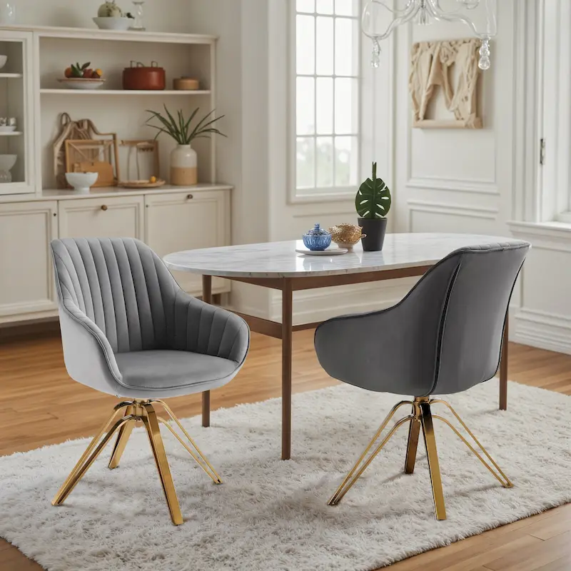 Art Leon Set of 2 Velvet Swivel Dining Chair with Golden Legs