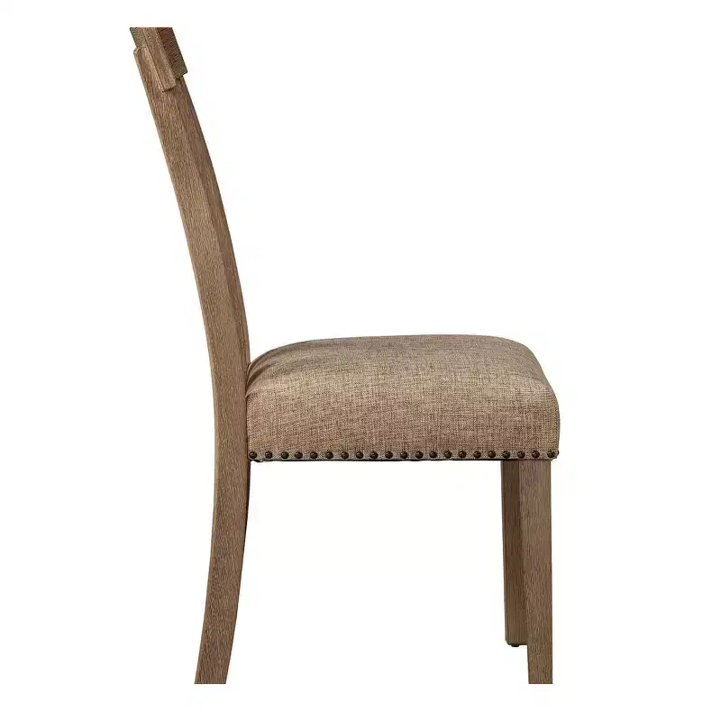 Set of 2 Fabric & Wood Dining Side Chairs with Nailhead Trim, Maple Finish