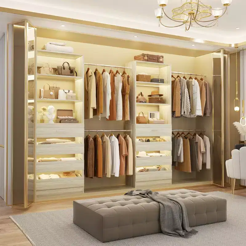 Besiost Closet System with 8 Wooden Drawers and 4 Hanging Rods