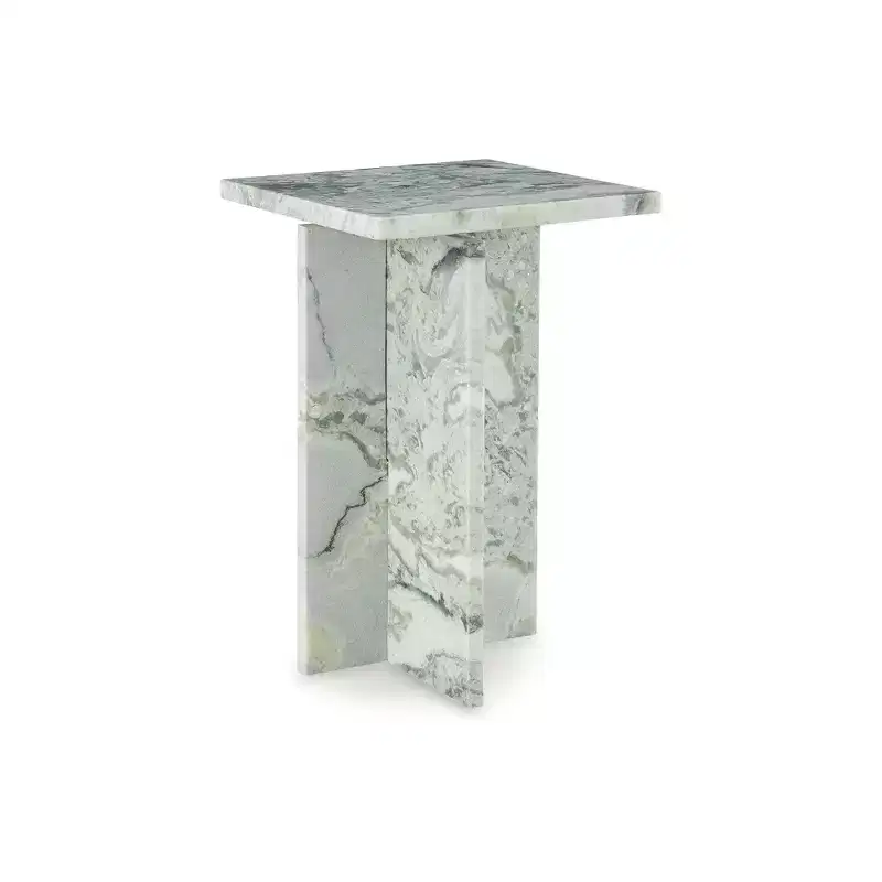 White & Green Marble Accent Table - Natural Stone, 22