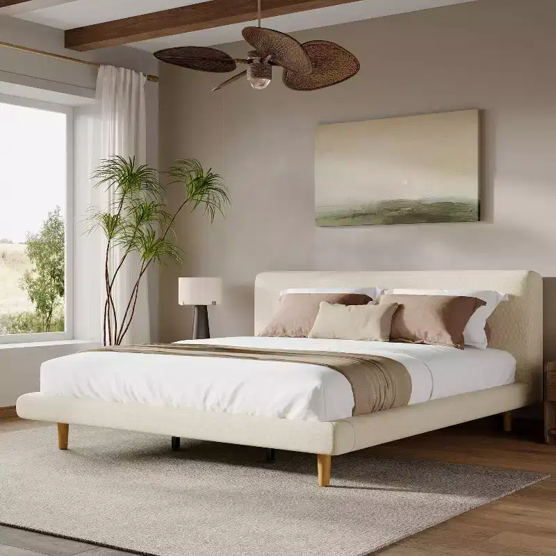 Christopher Knight Home Orla Modern Rubberwood Upholstered Bed with Chunky Headboard