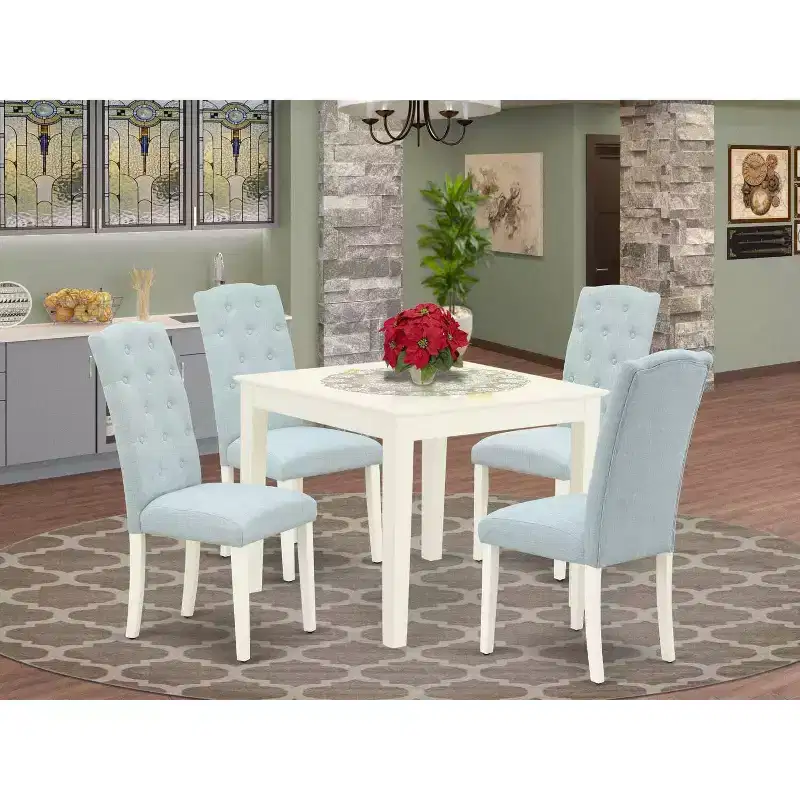 HomeStock 5-Pc Linen White Finish Solid Wood Top - Square Dining Room Set - Seats 4