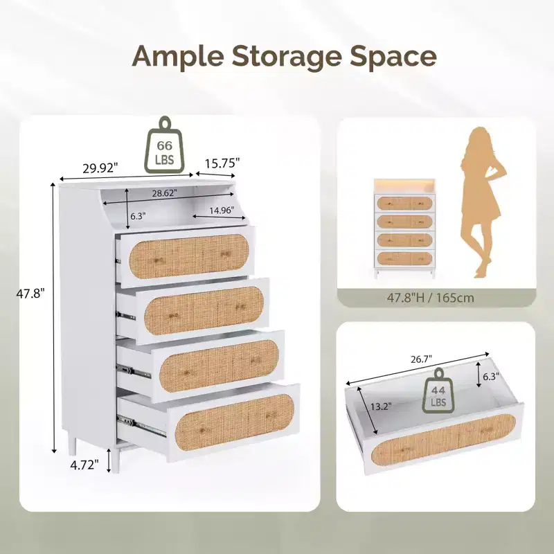 4-Drawer White Particle Board 29.92 in. W Chest of Drawers