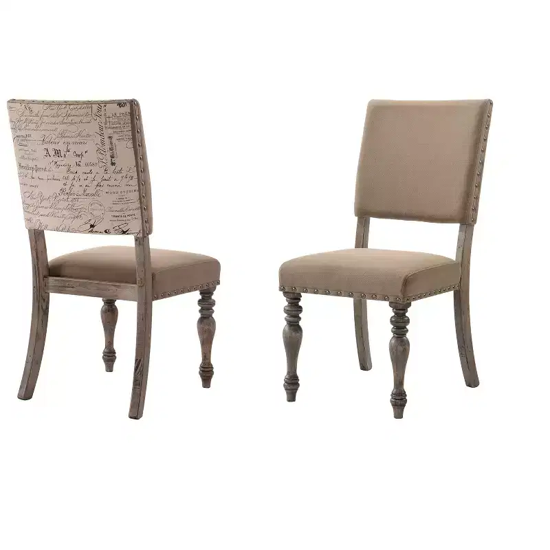 Birmingham Script Printed Driftwood Finish Dining Chair with Nail head, Set of 2