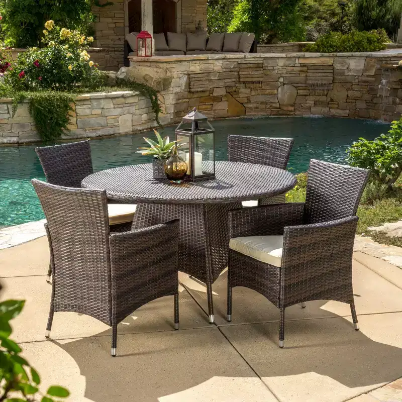 GDFStudio Carysfort Outdoor Wicker 5 Piece Dining Set with Water-Resistant Cushion