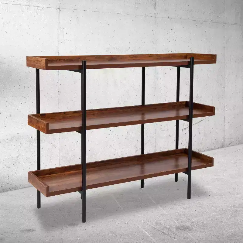 Emma and Oliver 3 Shelf 35H Storage Display Unit Bookcase in Rustic Wood Grain Finish