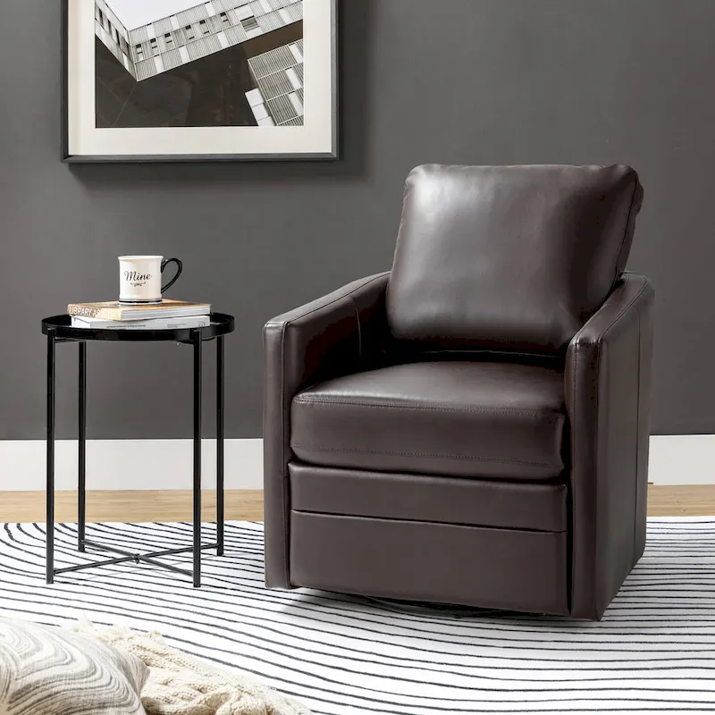 Navy/Turquoise/Green/Camel/Brown/Black/Ivory/Grey Faux Leather Swivel Barrel Accent Chair — 1-Seat