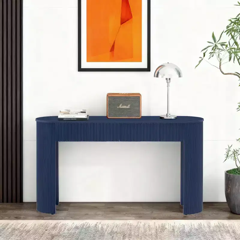 Modern Console Table with 2 Concealed Drawers, Oval Top & Fluted Design - Entryway & Living Room