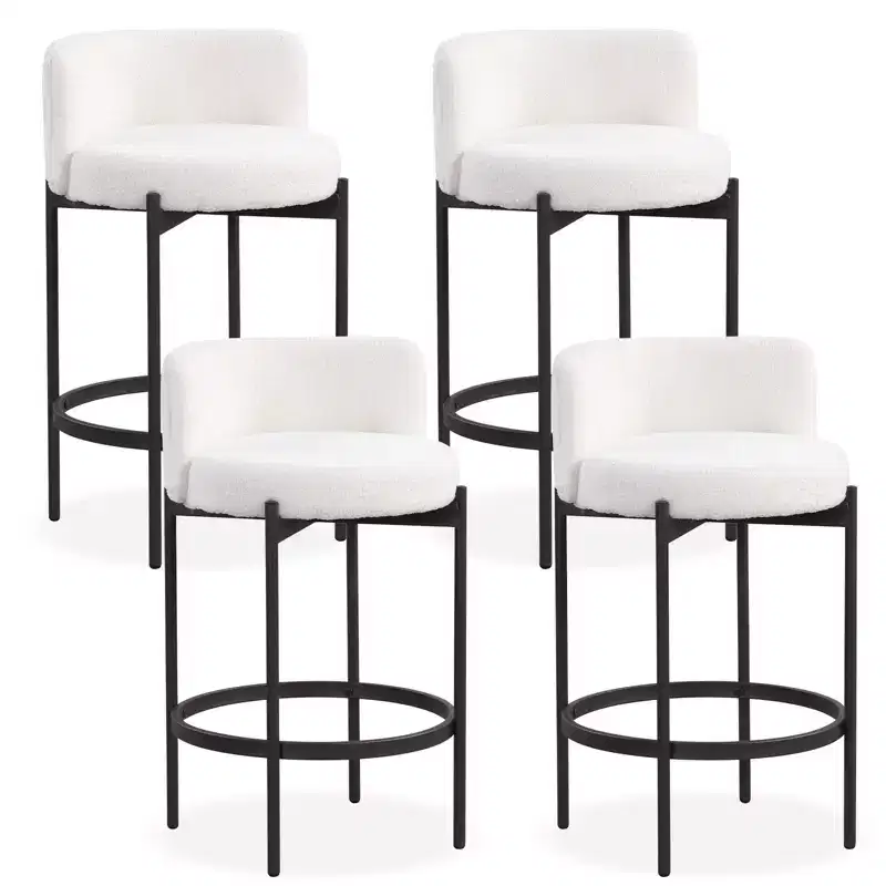Costway Boucle Counter Stools Set of 4 w/Curved Backrest Metal Frame Comfy Footrest