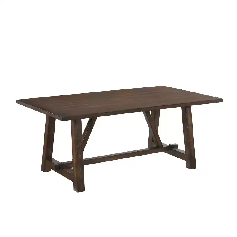 Rectangle Dining Table Dark Oak Finish Trestle Base Seats 6 Wood Composite 72