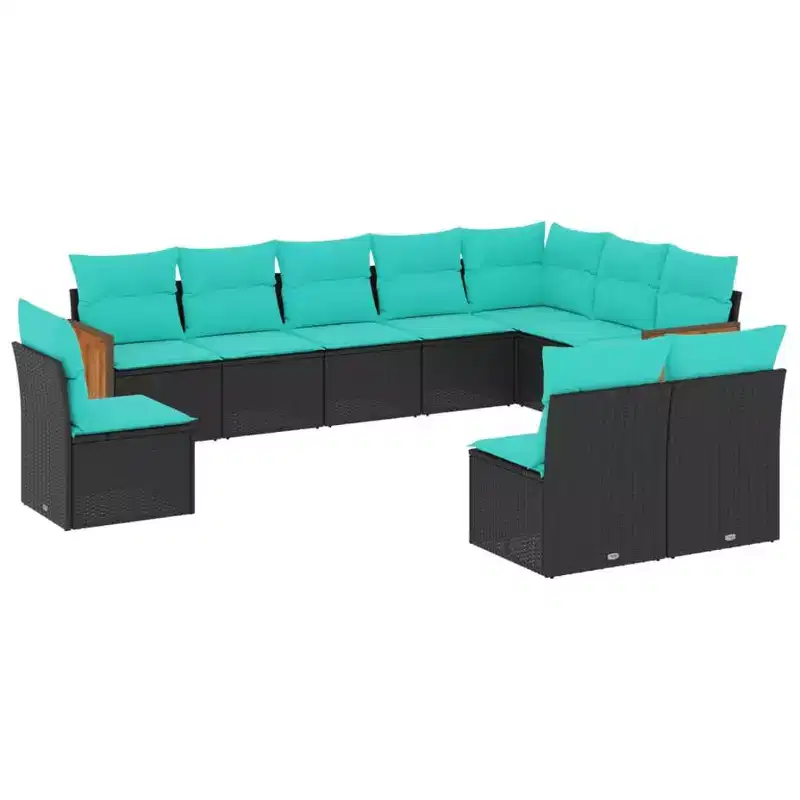 vidaXL Patio Sofa Set Black PE Rattan 10 Piece Adjustable Feet