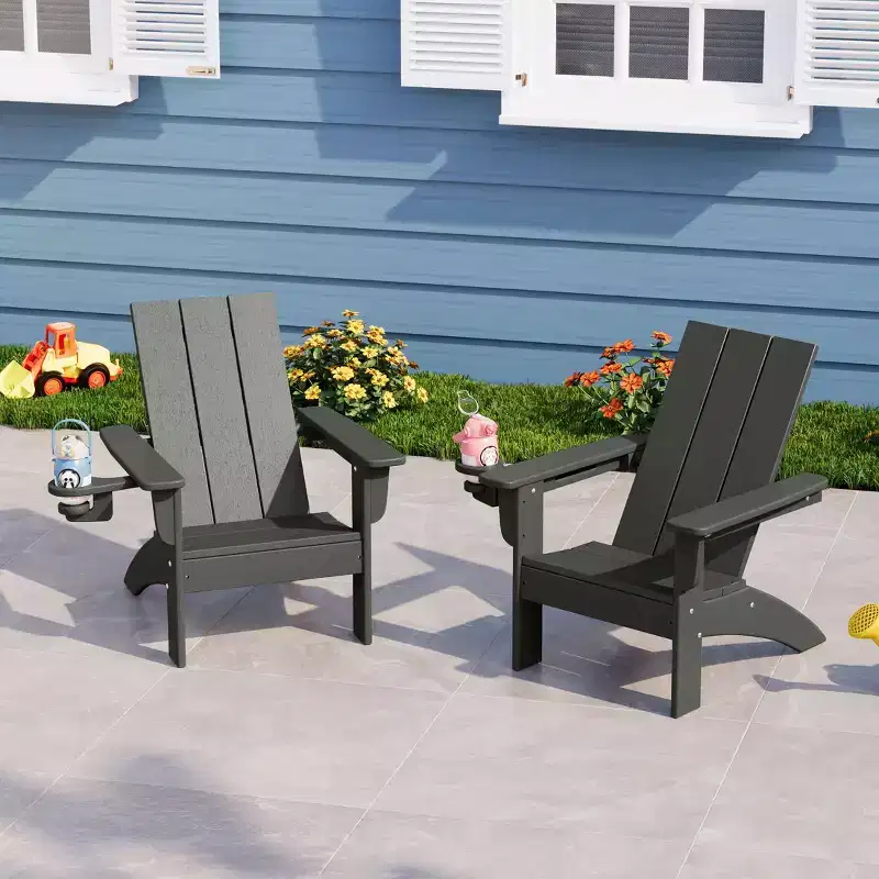 WestinTrends Ashore Kids Outdoor HDPE Plastic Modern Adirondack Patio Chairs with Cup Holders (Set of 2)