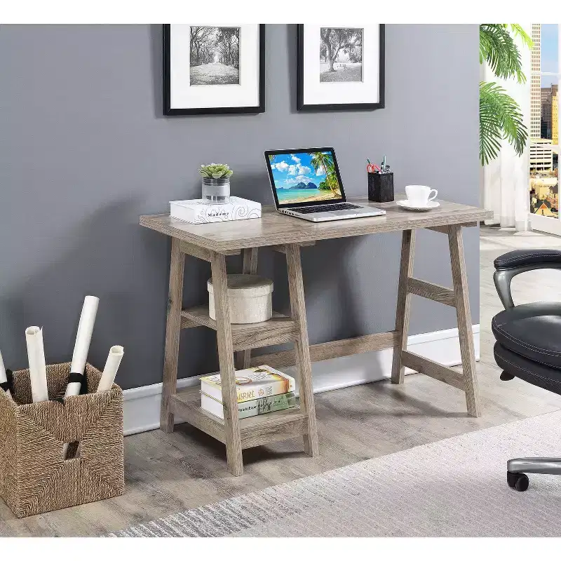 HomeStock 30 in.H Brown Color Particle Board Computer Desks with Open Storage Shelf