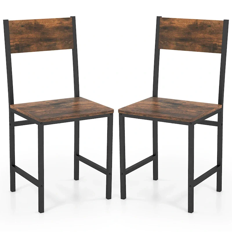 Gymax Set of 2 Dining Chairs w/Metal Legs Slanted Back Wide Seat for