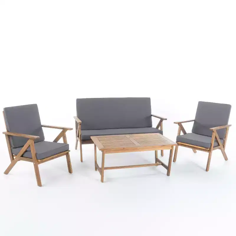 Christopher Knight Home Lissette Outdoor Acacia Wood 4 Seater Chat Set with Cushions, Teak and Dark Gray