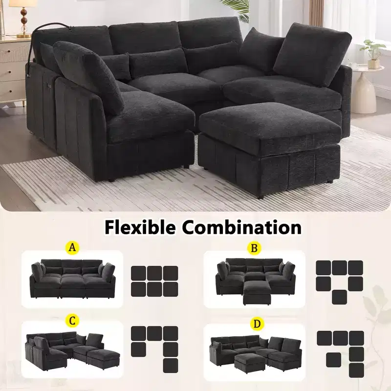 Merax Multifunctional Modular Sectional Sofa with Movable Ottoman