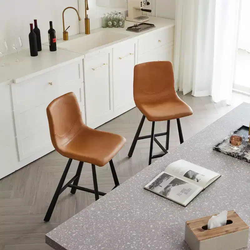 Okak Modern Set of 2 Bar Stools Kitchen Island Chairs with Ergonomic Curved Backrest & Footrest,Faux Leather Counter Stools
