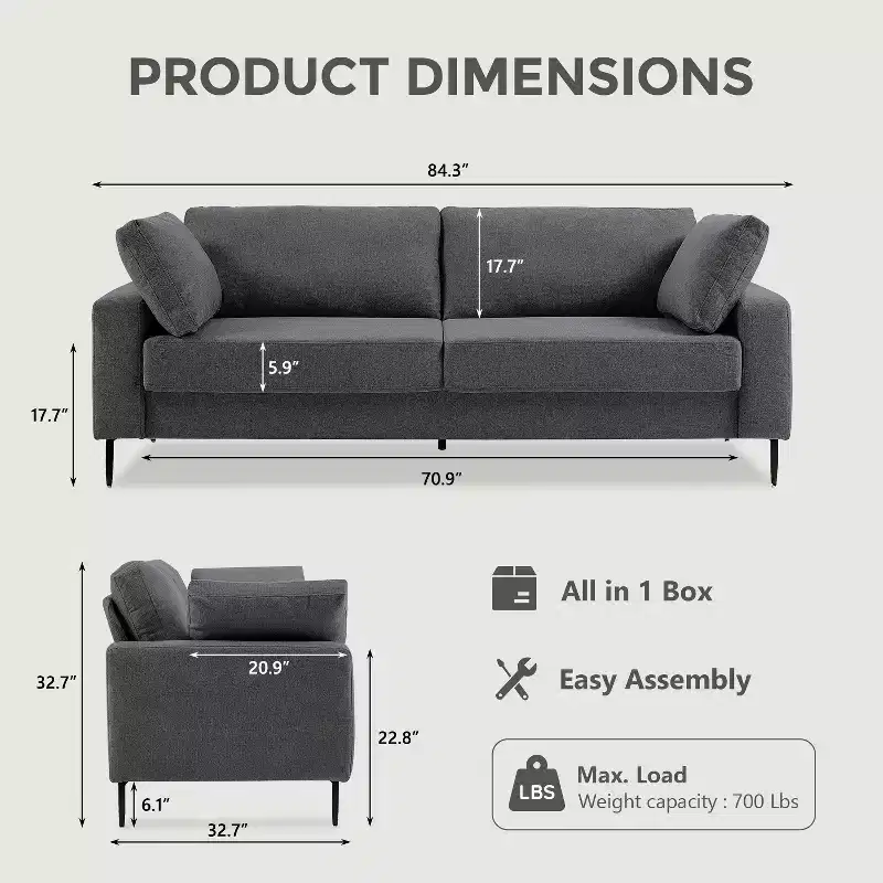 72 Loveseat Sofa, Mid-Century Modern Flared Arm Couch, Deep Seat Upholstered 2-Seater for Living Room, Apartment, Small Spaces