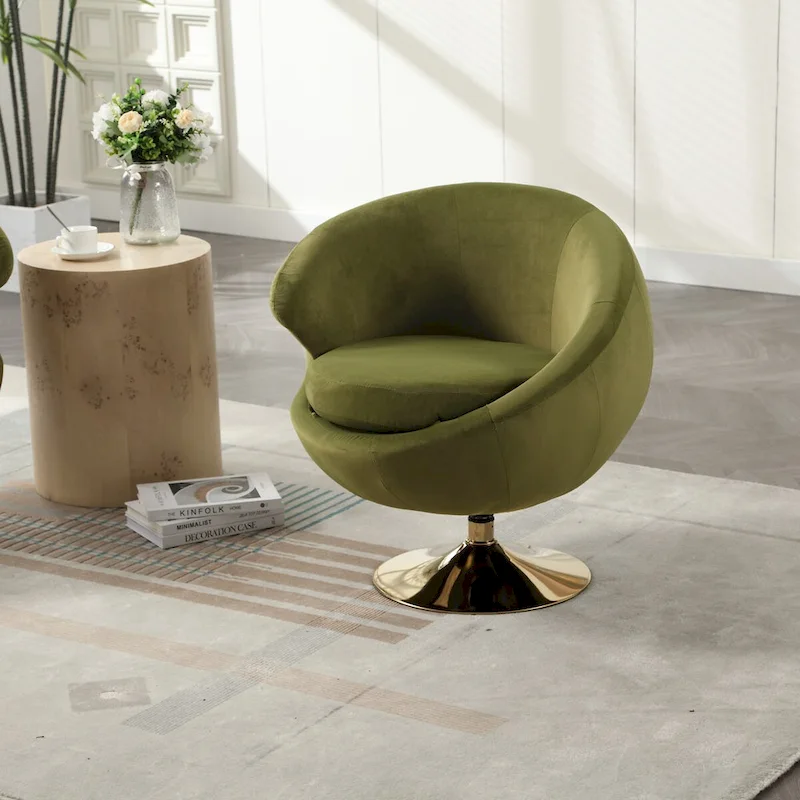 HOMEFUN Velvet 360 Degree Swivel Left Cuddle Barrel Accent Chairs