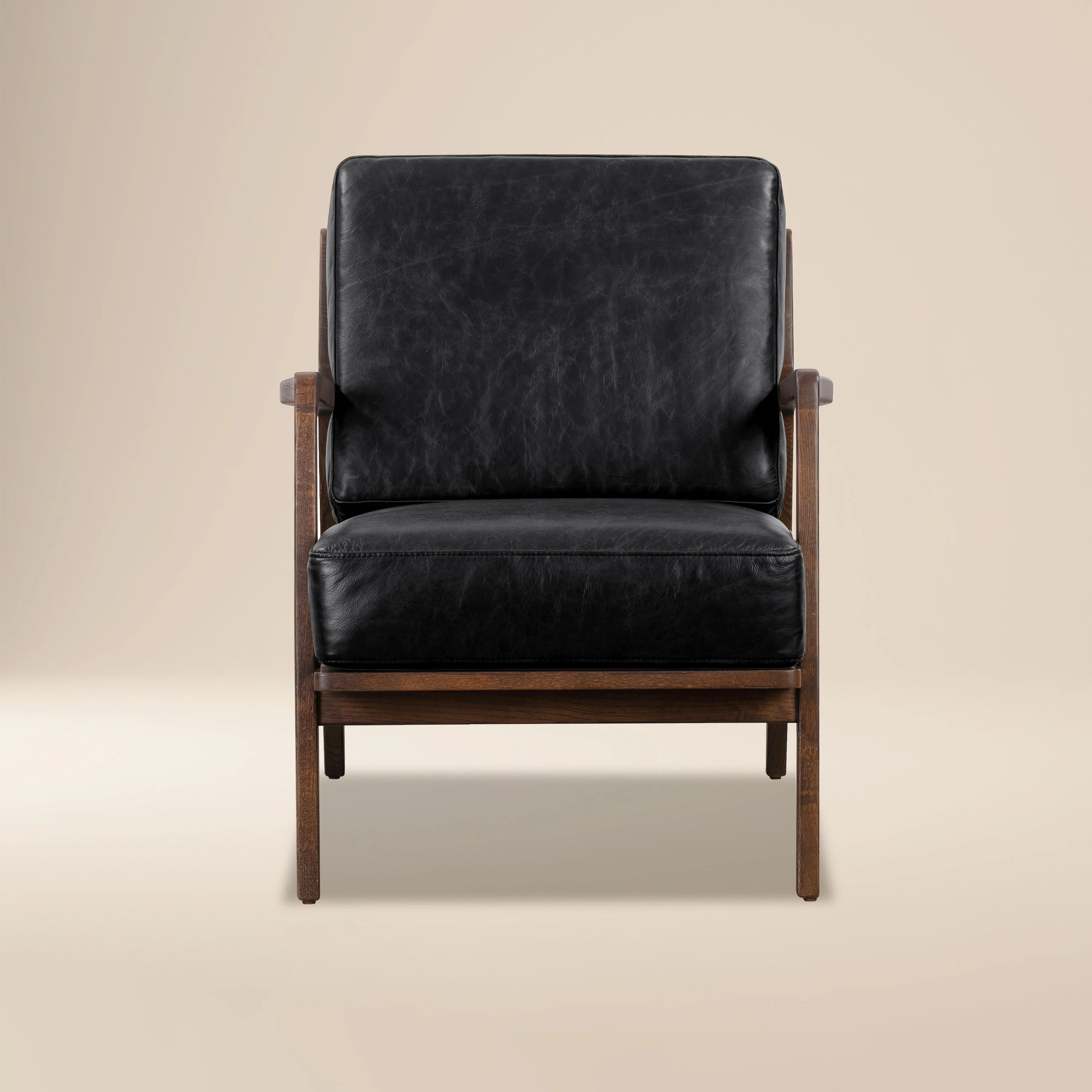 Modern Onyx Black Leather Lounge Chair with Kiln-Dried Wood Frame