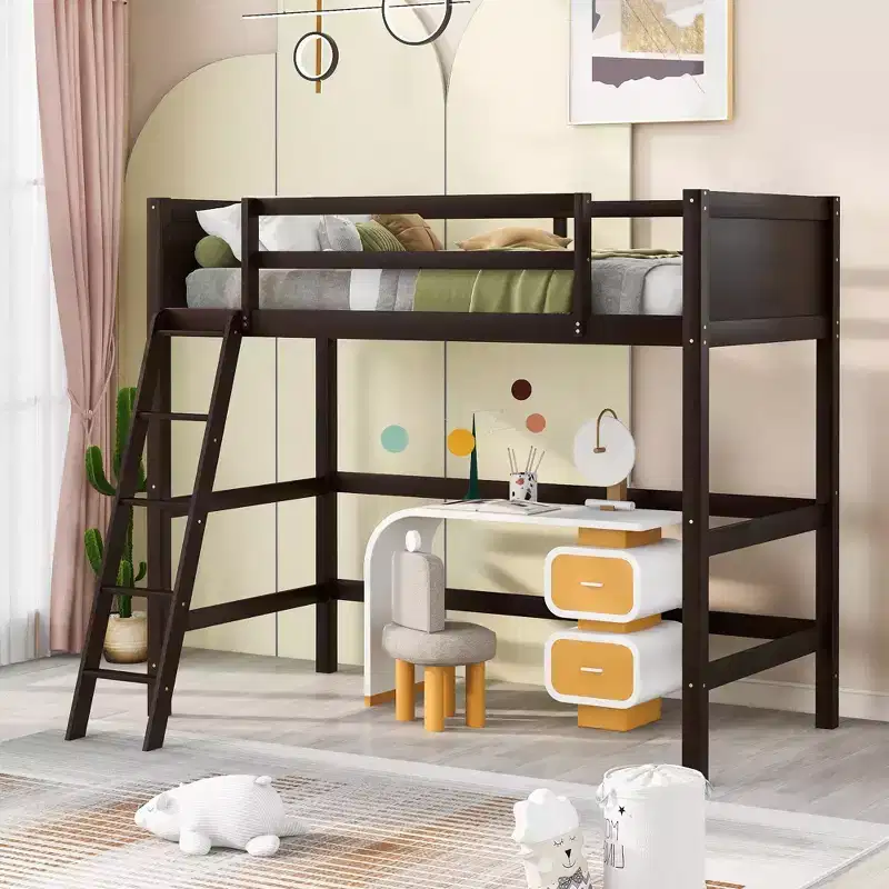 Whisen 79.5''L  41.8''W Modern Design Solid Wood Twin Size Loft Bed with Ladder, Healthy and Comfortable