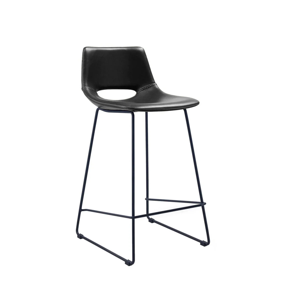 Mid-Century Black Synthetic Leather Barstool for Kitchen