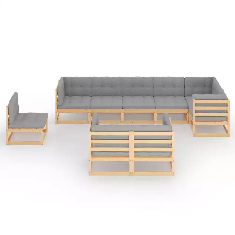 vidaXL Garden Lounge Set Natural Pine, Grey Solid Pine Wood, 100% Polyester