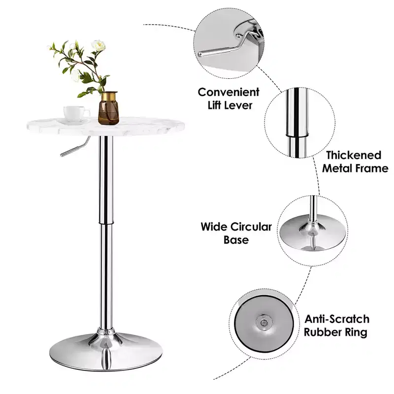 Costway Round Bistro Bar Table Height Adjustable 360-degree Swivel