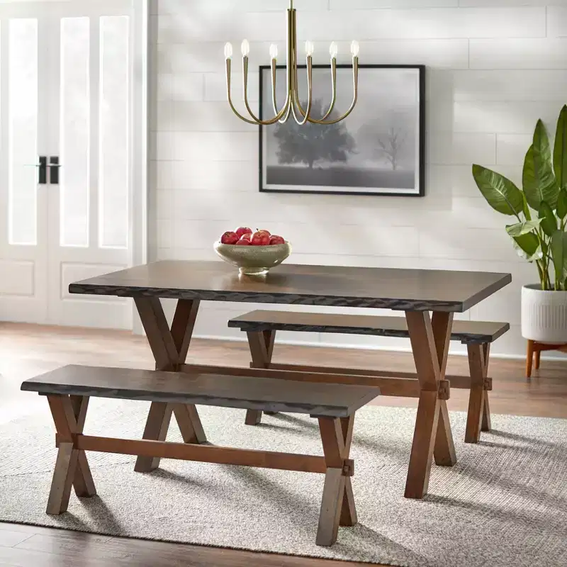Buylateral 3pc Mandeville Solid Wood Live Edge Dining Set Brown