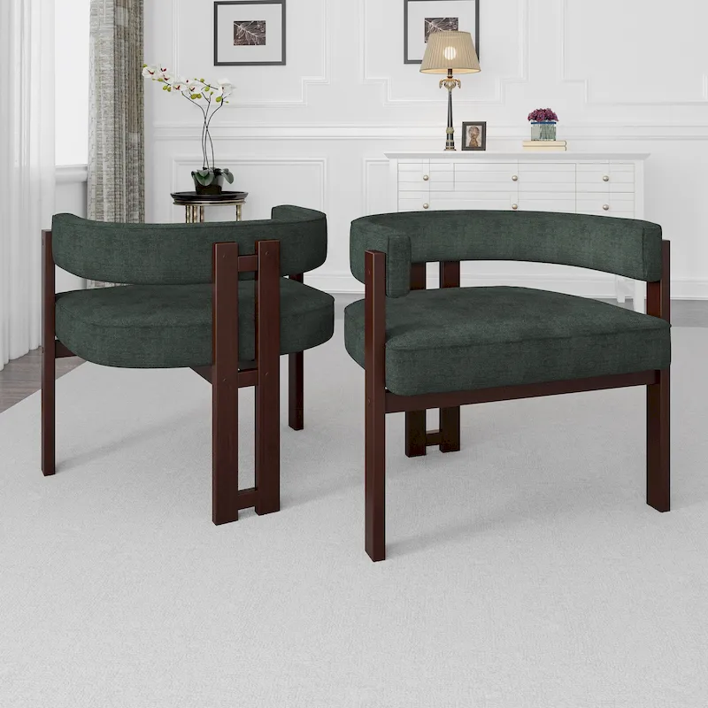 Modern Accent Chair Upholstered Armchair with Open Back 3 Legs Barrel Dining Chair Comfy Side Chair for Living Room Set of 2