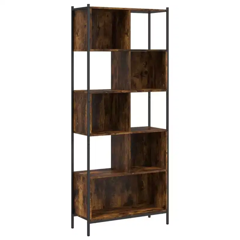 Smoked Oak Standing Bookcase with Steel Frame – 5 Shelves for Office & Living Room