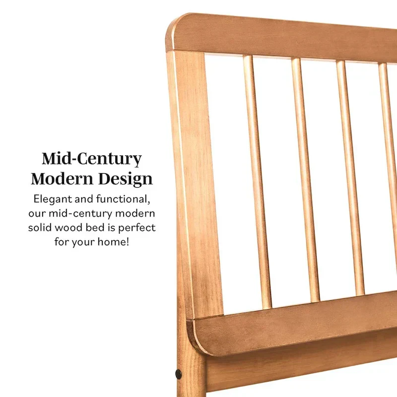 Solid Wood Queen Spindle Bed, Caramel / Natural Pine / Black, Fits 2